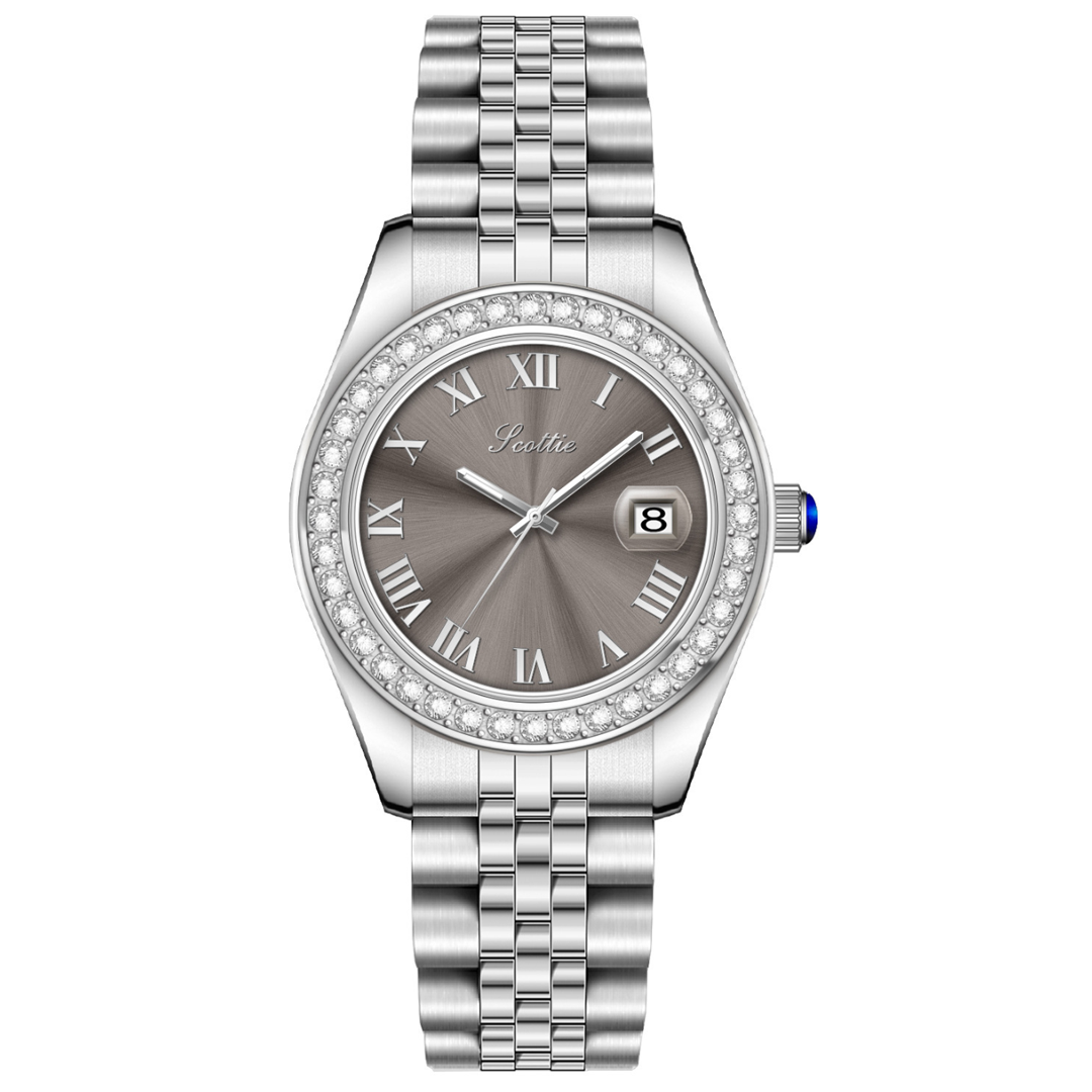 Grey Dial Men's Quartz Watch – Silver Strap, Minimalist Urban Aesthetic