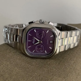 Minimalist Square Purple Dial Men's Quartz Watch – Silver Strap, Urban Edge