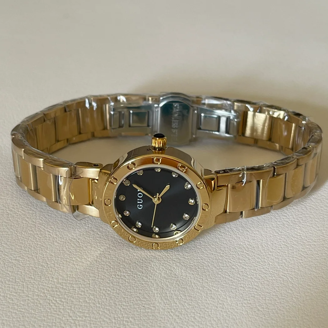 Urban Edge – Gold Stainless Steel Watch with Black Circular Dial