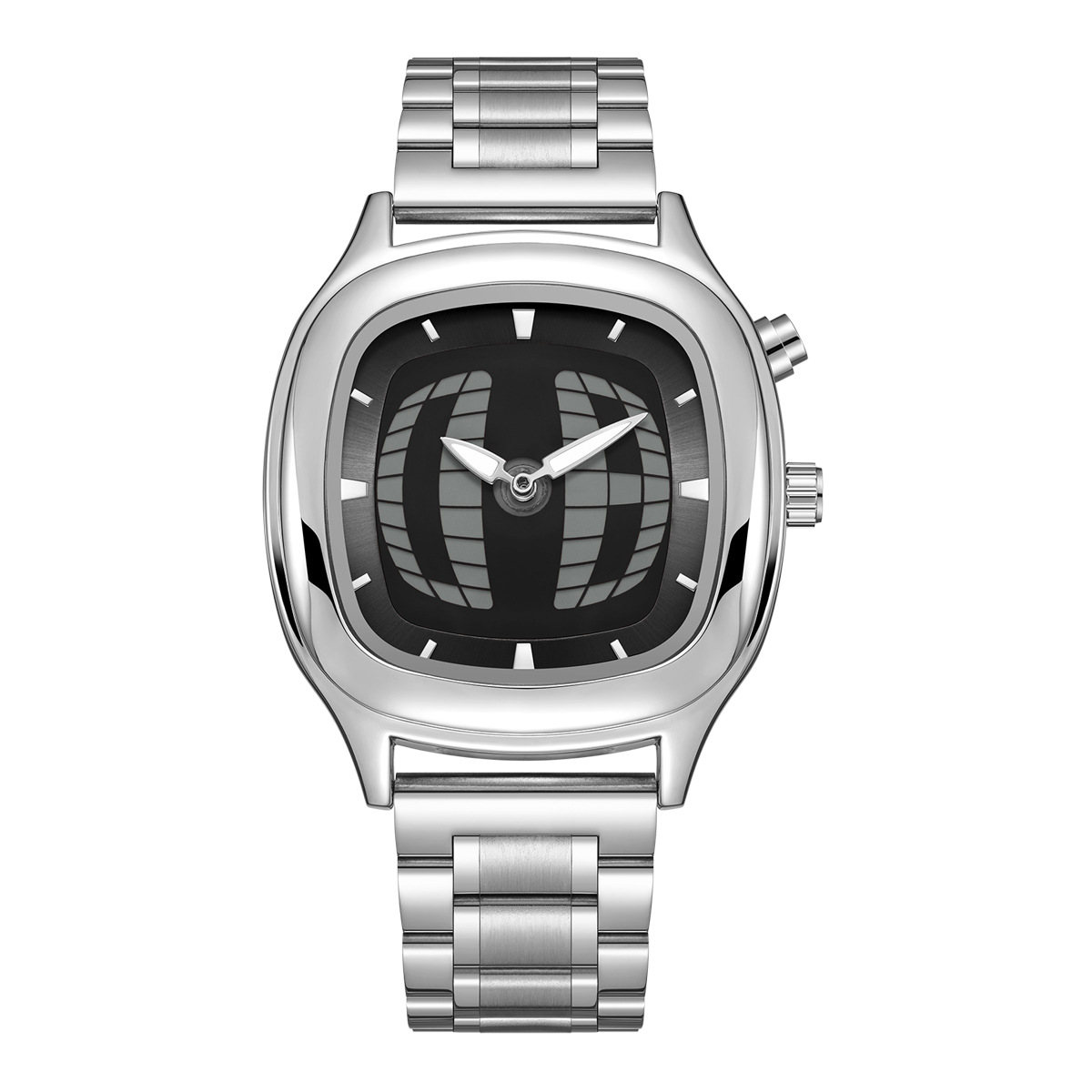 Men’s Dual Display Quartz Watch – Silver Band & Case, Black Dial, Y2K Retro Style
