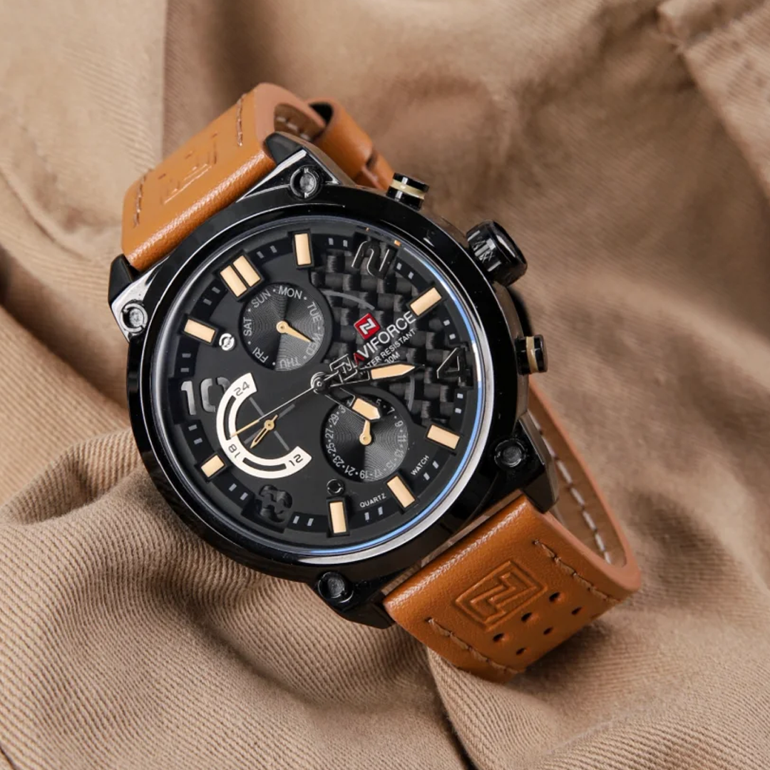 Tactical Outdoor Watch for Men | Khaki Band | Black Face | 6-Hand Design