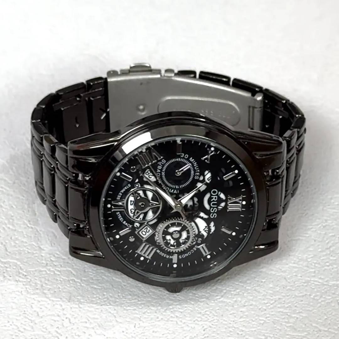 Stealth Commuter Watch for Men – Black Geometric Dial, Quartz Movement