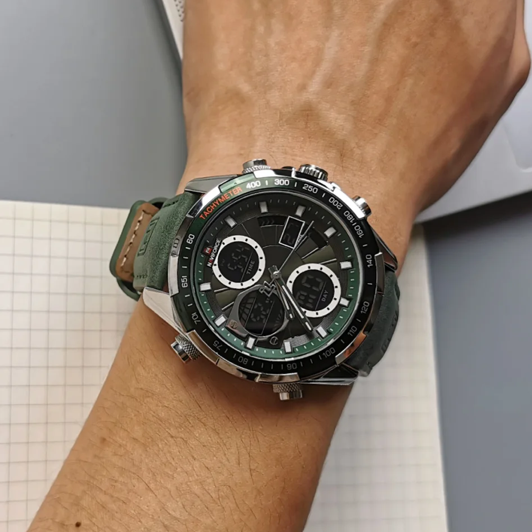 Outdoor Performance – Green Strap Men’s Quartz Watch with Chrono Features