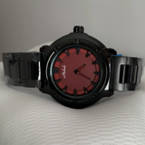 Minimalist Red Dial Quartz Watch for Men – Black Silicone Strap, Urban Contrast