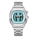Retro-Futurist Quartz Watch – Silver Bracelet with Blue Analog-Digital Dial