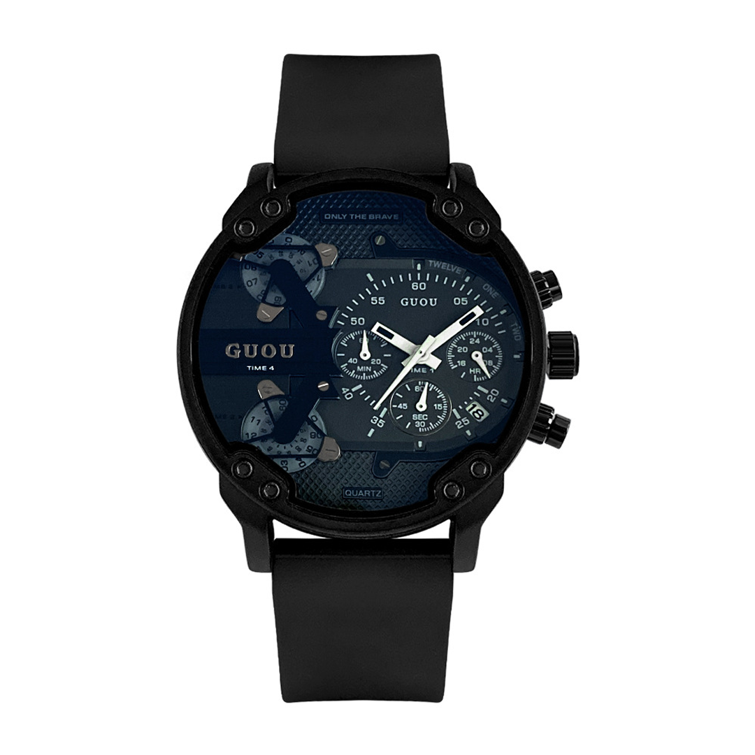 Black Silicone Strap with Multi-Function Dial: Men's Quartz Watch