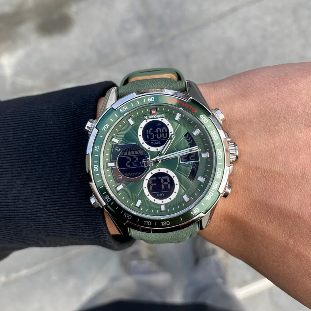 Outdoor Performance – Green Strap Men’s Quartz Watch with Chrono Features