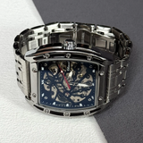 Waterproof Automatic Skeleton Barrel-Shaped Mechanical Watch for Men – Silver Bracelet