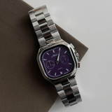 Minimalist Square Purple Dial Men's Quartz Watch – Silver Strap, Urban Edge
