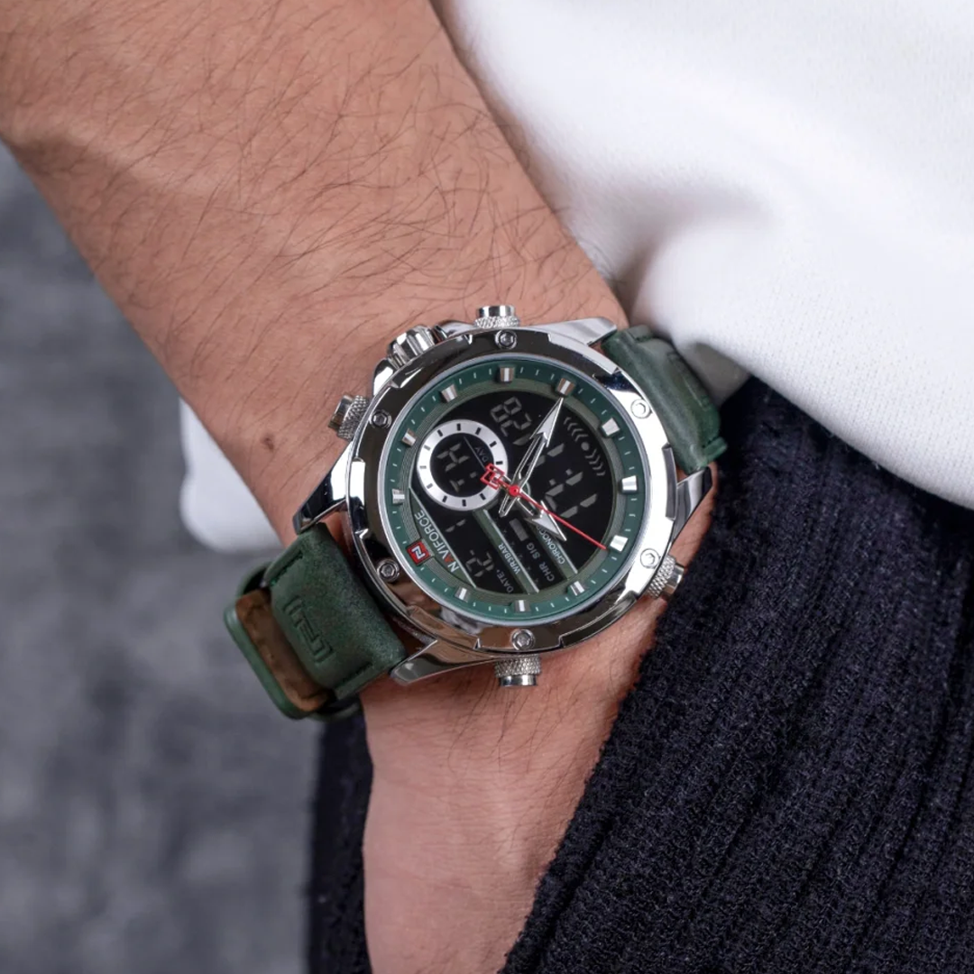 Outdoor Performance – Green Strap Men’s Quartz Watch with Chrono Features