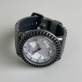 Wasteland-Inspired Men's Quartz Watch – Earth Dial with Grey Leather Strap