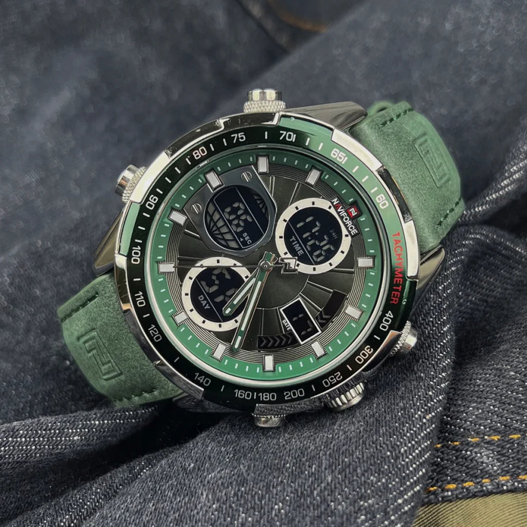 Outdoor Performance – Green Strap Men’s Quartz Watch with Chrono Features