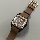 Vintage Brown Men's Quartz Watch – Roman Numerals, Square Dial, Silicone Strap & Date Display