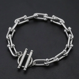 Silver Titanium Steel Double-Clasp Horseshoe Bracelet – Durable & Stylish