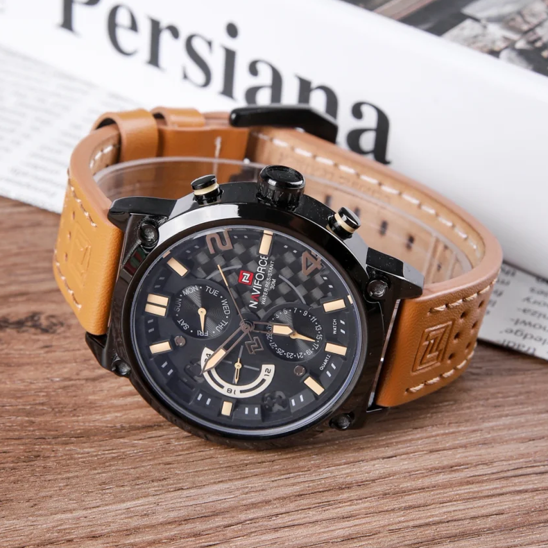 Tactical Outdoor Watch for Men | Khaki Band | Black Face | 6-Hand Design
