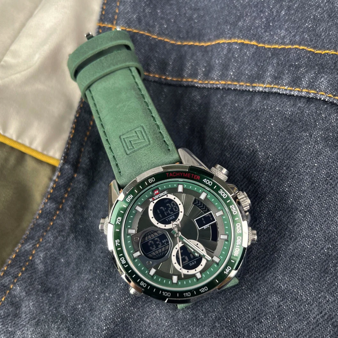 Outdoor Performance – Green Strap Men’s Quartz Watch with Chrono Features