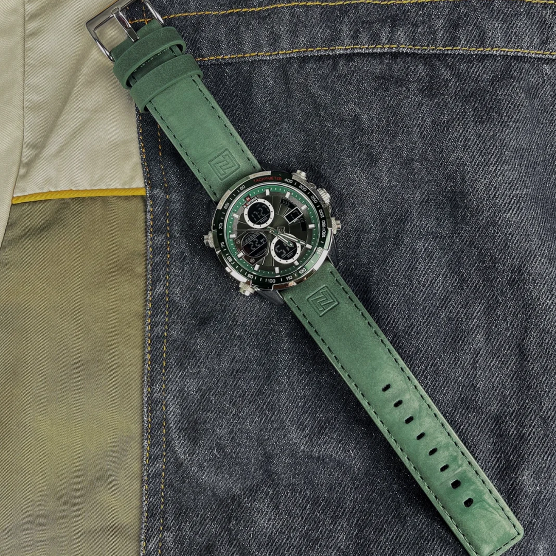 Outdoor Performance – Green Strap Men’s Quartz Watch with Chrono Features