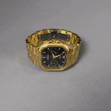 Men’s Quartz Watch – Black Square Dial, Gold Strap, Waterproof with Date Display
