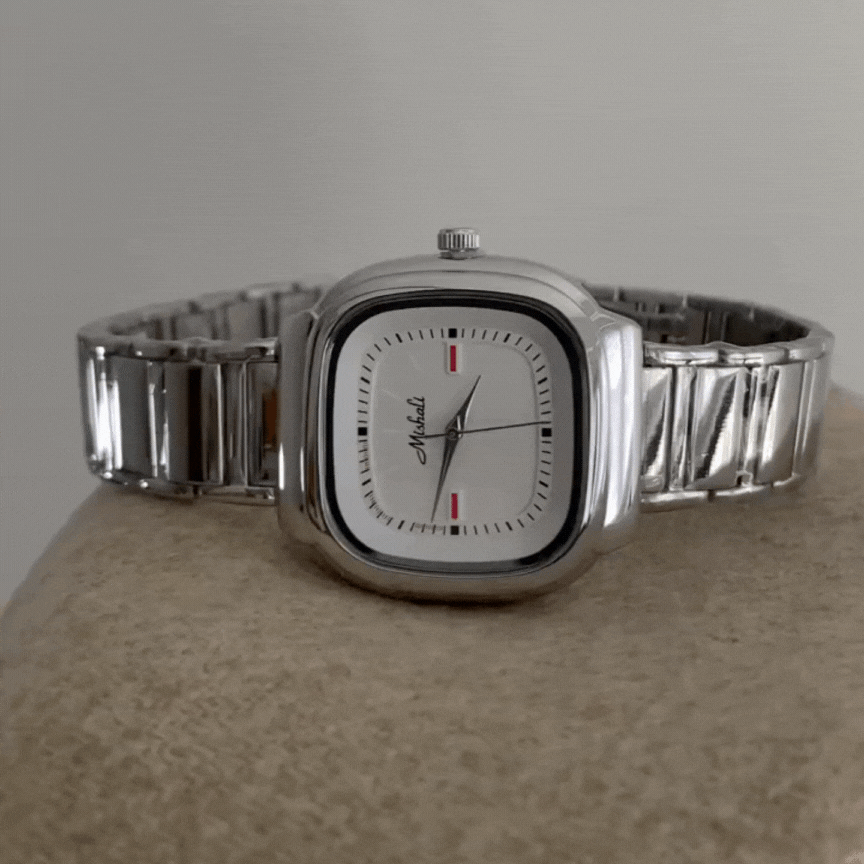 Modern Classic – Men's Silver Watch with Clean White Square Dial