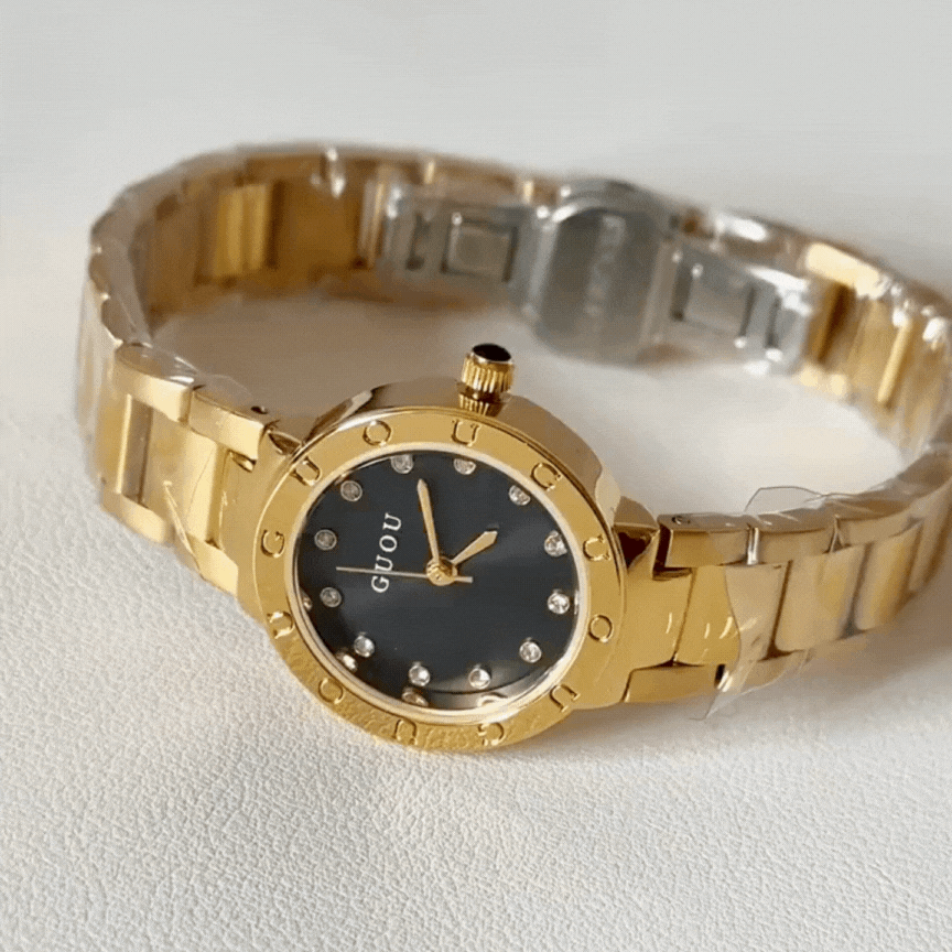 Urban Edge – Gold Stainless Steel Watch with Black Circular Dial