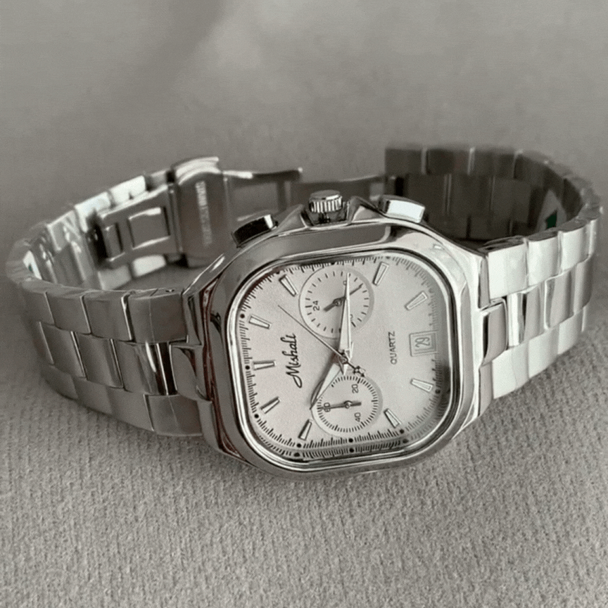 Minimalist Silver Square Quartz Watch for Men – White Dial, Urban Elegance