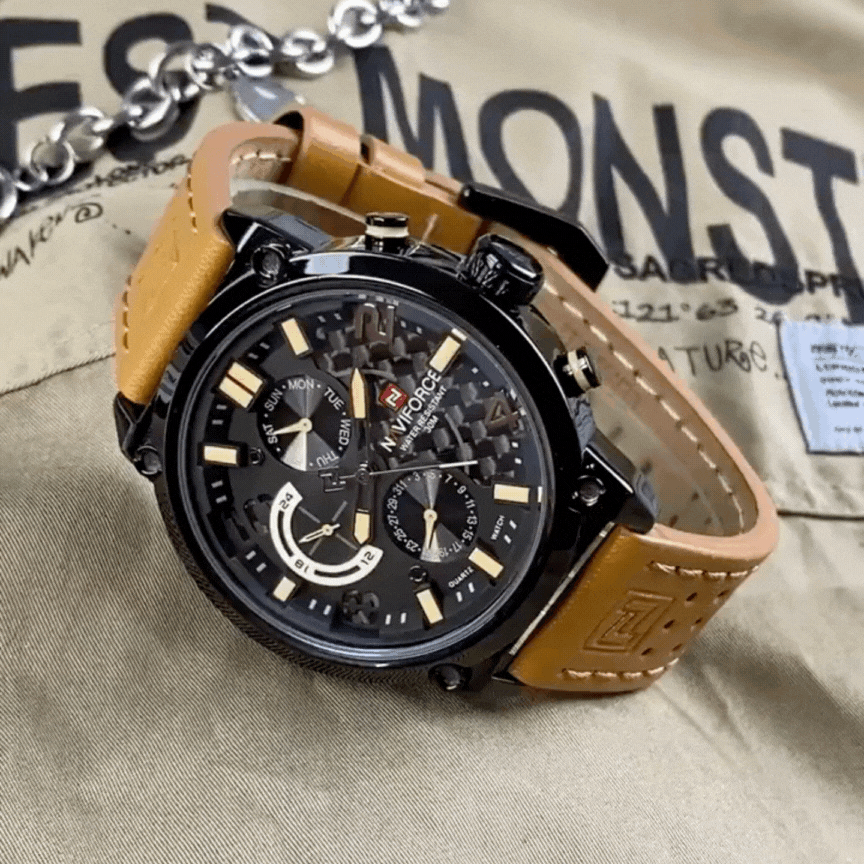Tactical Outdoor Watch for Men | Khaki Band | Black Face | 6-Hand Design