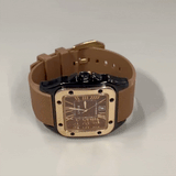 Vintage Brown Men's Quartz Watch – Roman Numerals, Square Dial, Silicone Strap & Date Display
