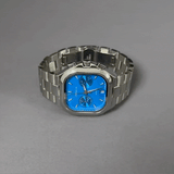 Men’s Quartz Watch – Blue Square Dial, Silver Strap, Waterproof with Date Display