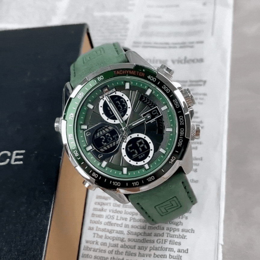 Outdoor Performance – Green Strap Men’s Quartz Watch with Chrono Features