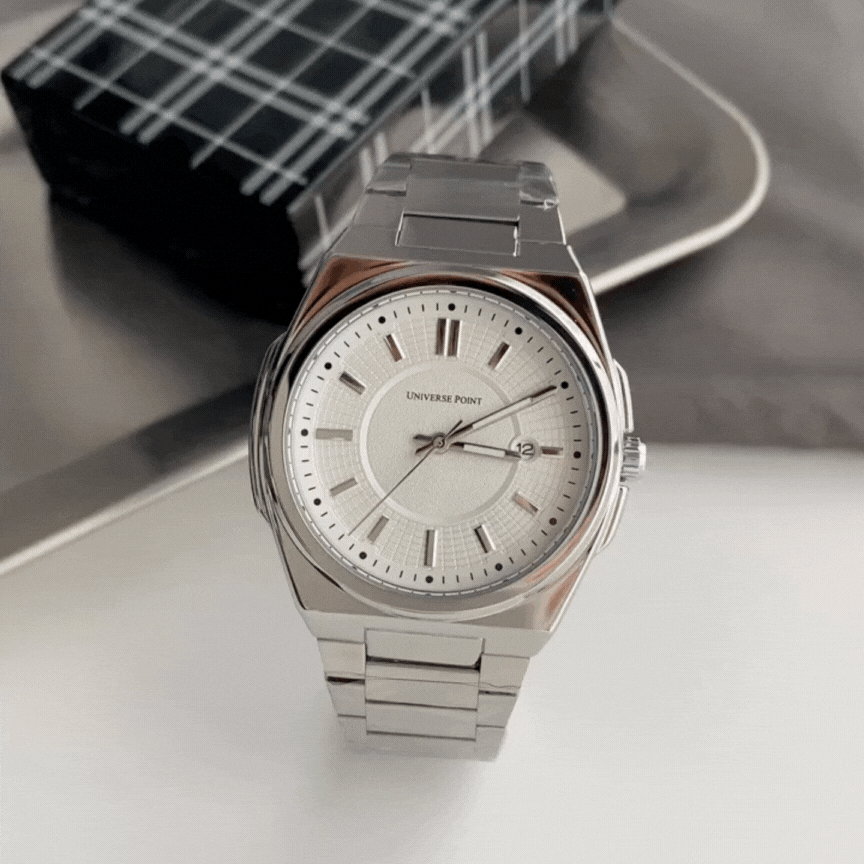 Silver Men Watch with White Large Dial, Calendar, Waterproof, Luminous Quartz – Falcon