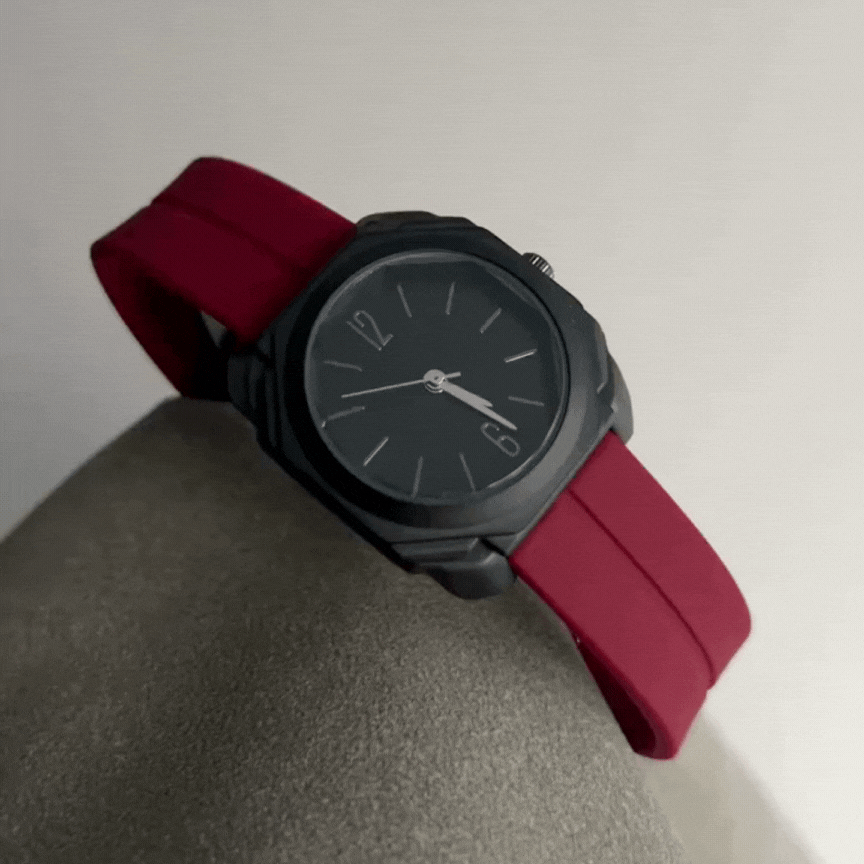 Sporty Red Strap Men's Quartz Watch – Black Dial, American Athletic Style