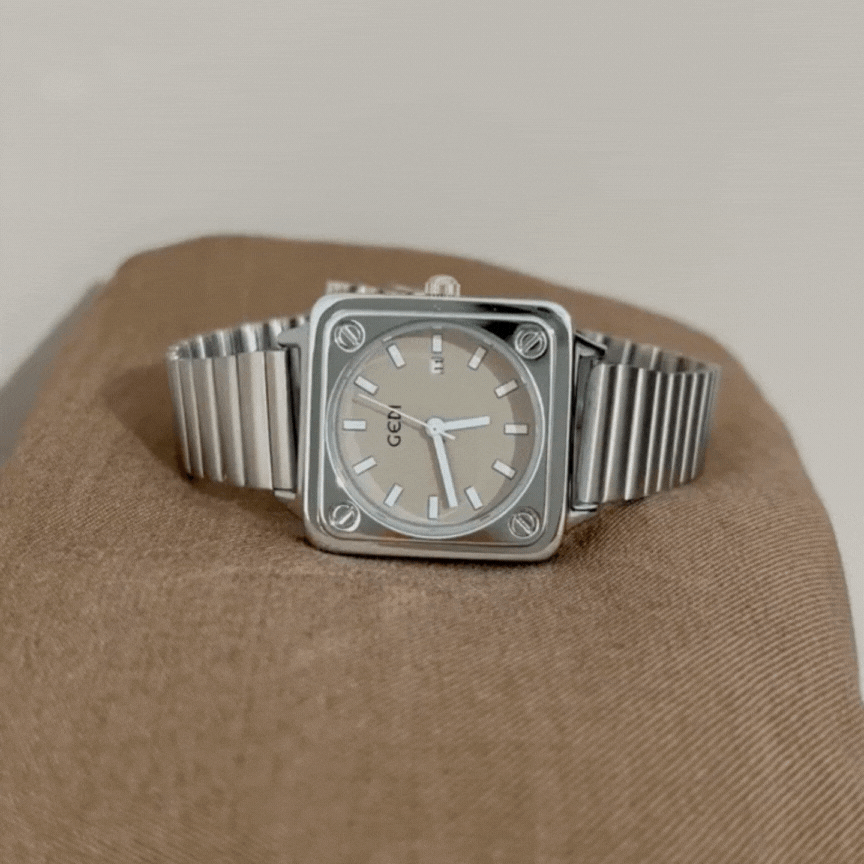 Men’s Quartz Watch – Silver-Grey Square Case with Round Dial, Modern & Sleek