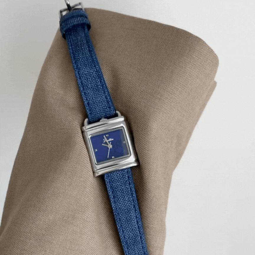 Men’s Quartz Watch – Denim Blue Crackle Square Dial with Silver Case, Bold & Unique