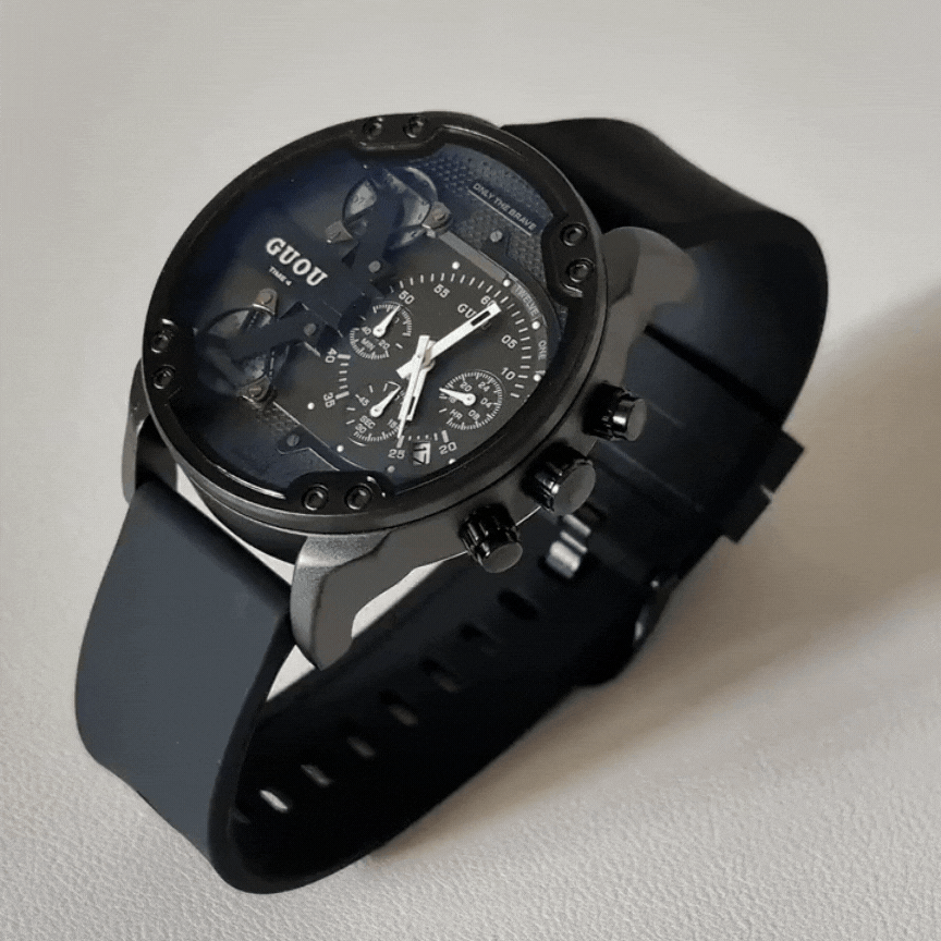 Black Silicone Strap with Multi-Function Dial: Men's Quartz Watch