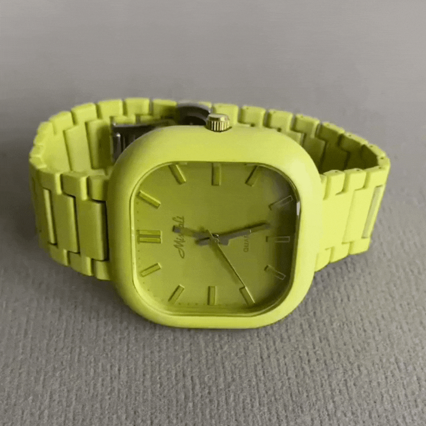 Monochrome Green Square Dial Men's Quartz Watch – Minimalist Urban Design