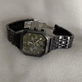 Green Square Dial Men's Quartz Watch with Date – Black Strap, Minimalist Design