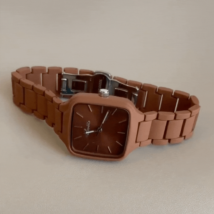 Brown Square Dial Men's Quartz Watch – Matching Strap, Minimalist Vintage Tone