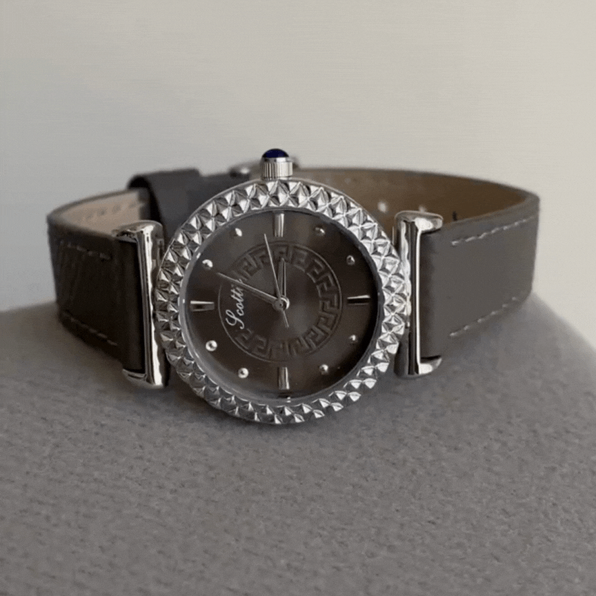 Grey Leather Men's Quartz Watch – Minimalist Round Dial, Modern Classic Design