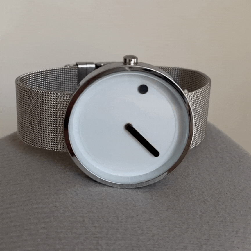 No-Hands Concept Men's Quartz Watch – White Dial, Silver Strap, Minimalist Futuristic Design