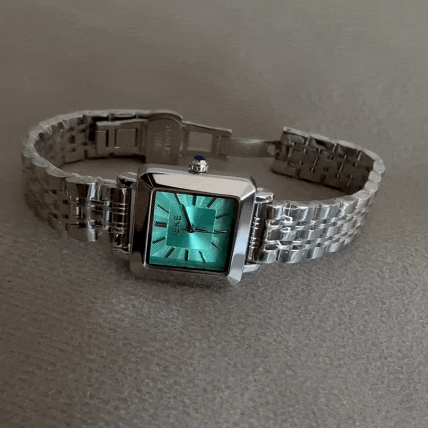 Blue Square Dial Men's Quartz Watch – Silver Strap, Minimalist Urban Design