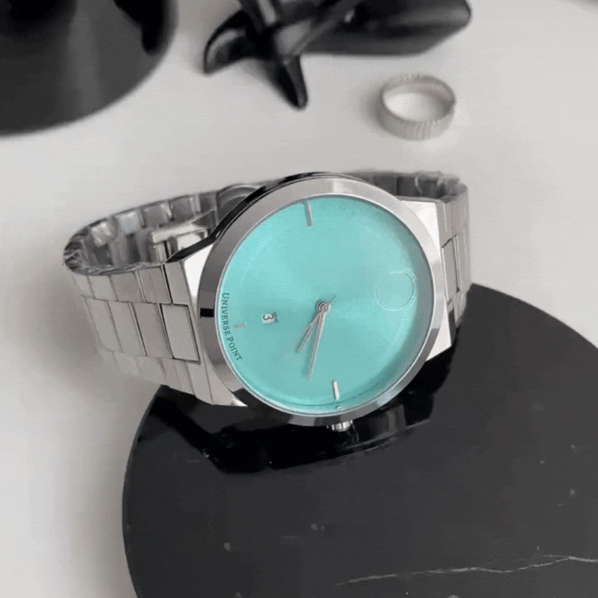 Blue Dial Men's Quartz Watch – Silver Strap, Waterproof with Date Display