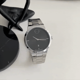 Black Dial Men's Quartz Watch – Silver Strap, Waterproof with Date Display